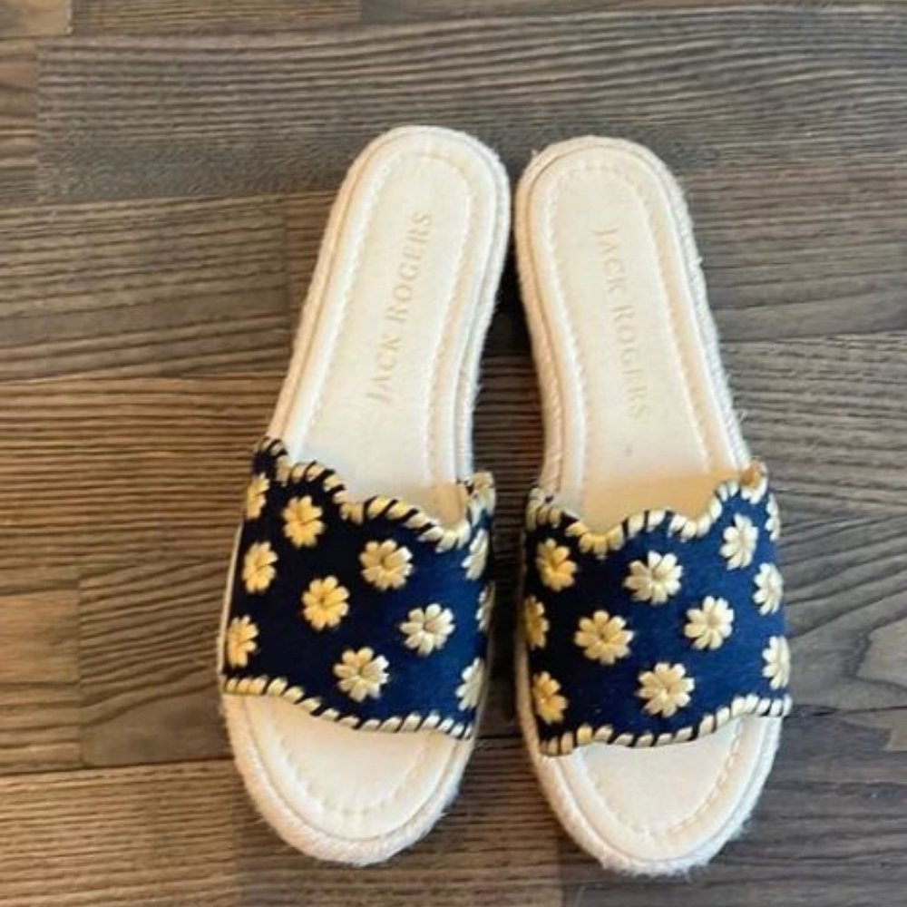 Jack Rogers Women's Palmer Slide Espadrille Midnight gold Floral Sandal